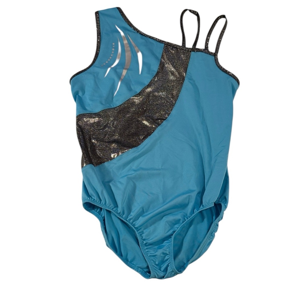 Danskin Now Blue Metallic Sparkle Gymnastics Dance Leotard Girls XXL 18